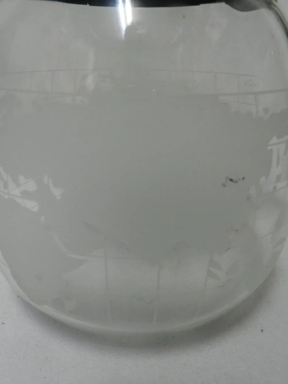 NESCAFE Vintage Frosted Etched Glass World Globe Coffee Pot Black Plastic w/Lid